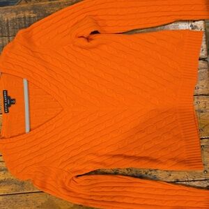 Ralph Lauren Womens Orange Cable Knit Sweater